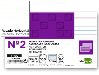 100 fichas Liderpapel rayadas nº2 75 x 125mm.